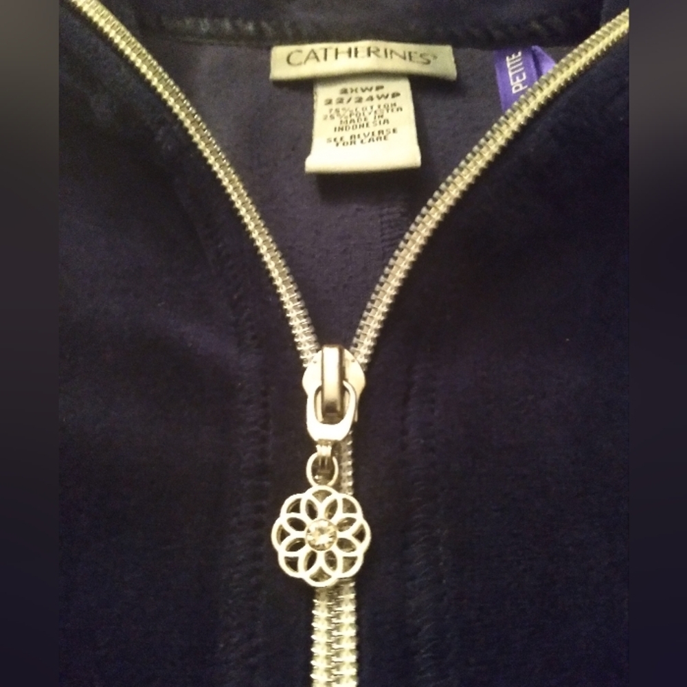 Catherines 2X Navy Velour Zip Up Vacation Cruise Travel‎ Casual Lounge Jacket